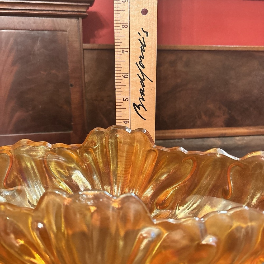 Vintage Jeannette Glass Marigold Carnival Glass Gondola Bowl Iridescent 15" Oval - Picture 8 of 8